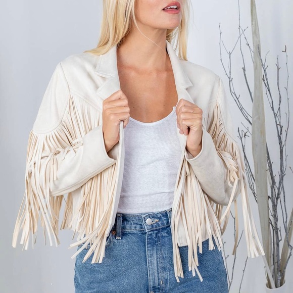 Ivory fringe suede jacket - Picture 4 of 5